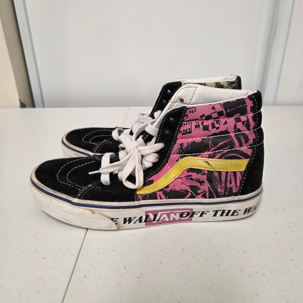 Vans Sk8-Hi High Top Sneakers Black Pink Yellow Graphic Mens 4.5 Womens 6